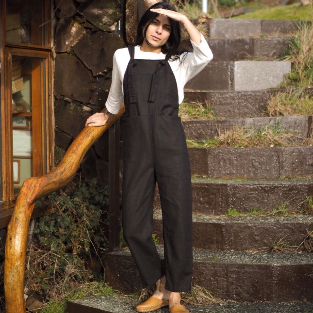 Beaton Linen Overalls - Black - Sz XS